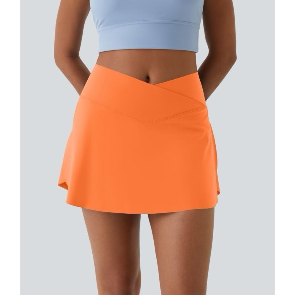 Halara SoftlyZero Airy Crossover High Waist Athletic Skort Skirt Shorts Orange L